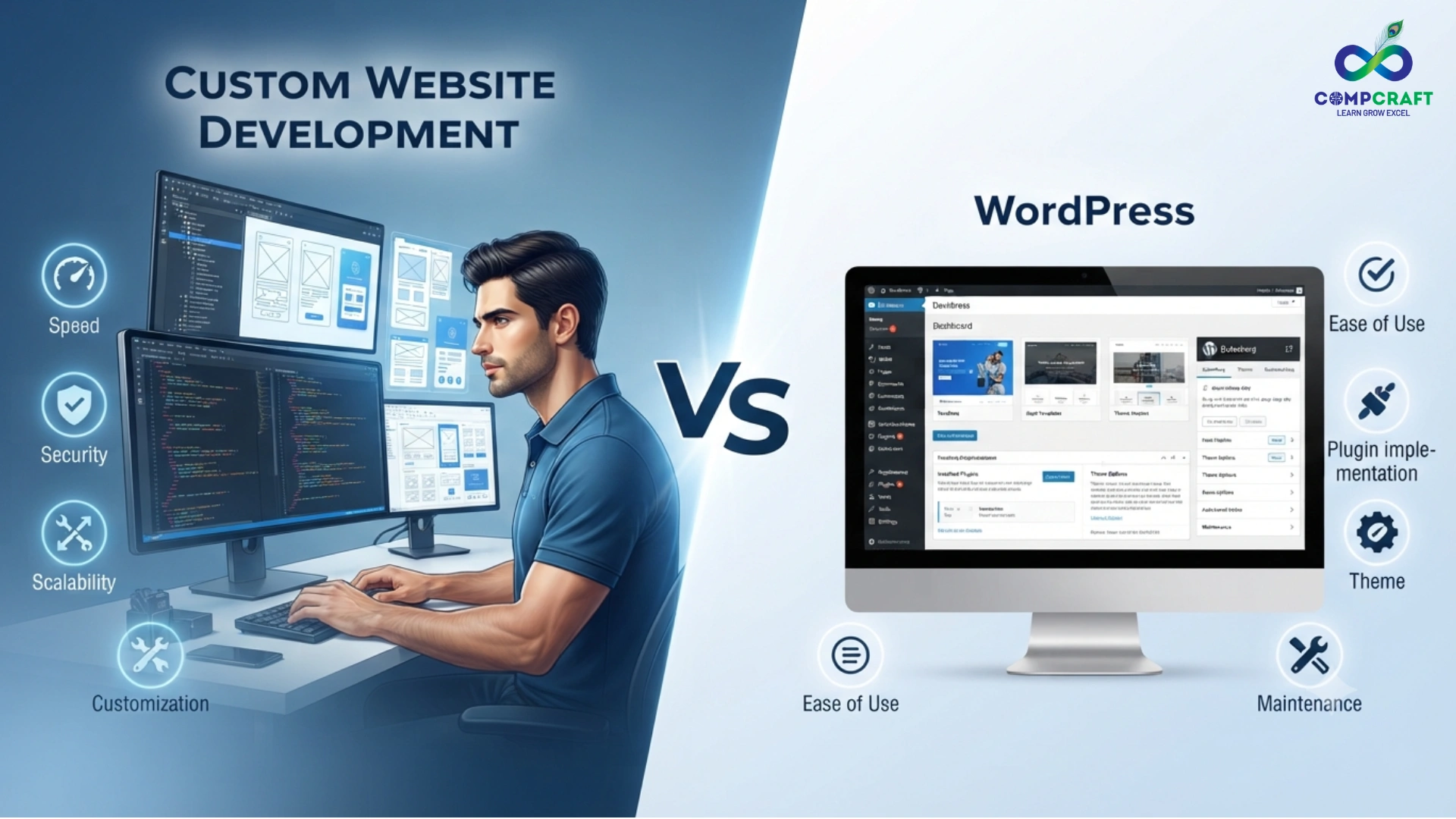 Custom development or WordPress? Compare cost, flexibility, and scalability to choose the right platform for your business website.